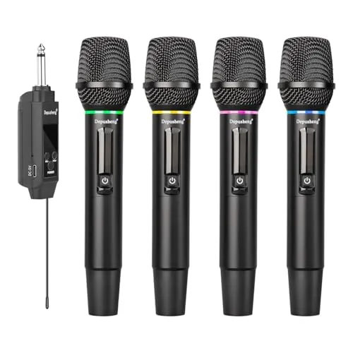 Depusheng Micrófono inalámbrico S2, micrófono dinámico de Mano, micrófono de Karaoke con Receptor Recargable para Bodas, Iglesias y Clubes