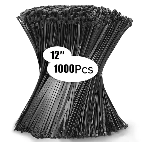 Jokisa 1000 Piezas Bridas Negras 300 x 4,8 mm, Bridas Plastico para Cables Profesionales, 23 kg de Resistencia a la Tracción, Resistentes a los Rayos UV para Interiores y Exteriores