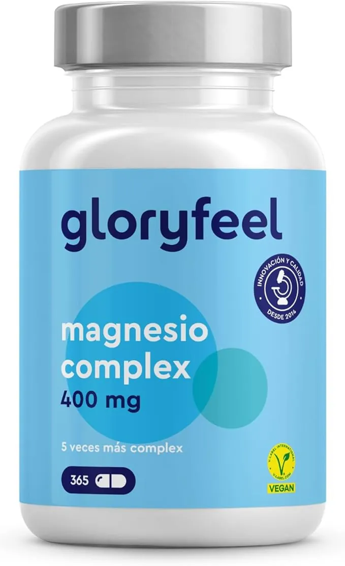 Complejo de Magnesio 400mg - 365 Cápsulas - Premium 5-en-1: Bisglicinato, Citrato, Óxido, Malato y Ascorbato - Magnesio Elemental, bioactivo - Alta Dosis - Comprobado en laboratorio y sin Aditivos
