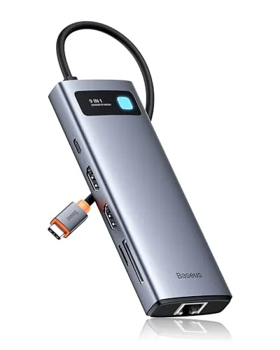 Baseus Docking Station 4K @ 120Hz, 9 en 1 Dockingstationen 2 HDMI Dual Monitor, 1000Mbp Ethernet, 100W PD, TF/SD Kartenleser, 3 USB, Multiport Adapter für MacBook/DELL/HP/Surface/Lenovo und Mehr PC