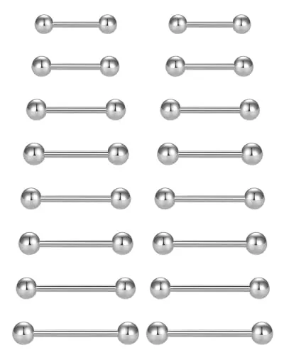 ZAMXHUG Piercings rectos - 16 pcs Piercing Pezón Lengua Anillos 14G Acero Inoxidable Recto Barbells Piercing Joyas,piercing pezon,piercing lengua,piercing oreja,8 tamaños
