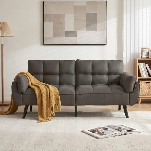 JIEXI sofá 3 plazas, Respaldo no Plegable, 191 x 83 cm, sofá Moderno Tapizado en Tela y con Patas de Madera Maciza, cómodo, Adecuado para salón y Dormitorio (Gris Oscuro)