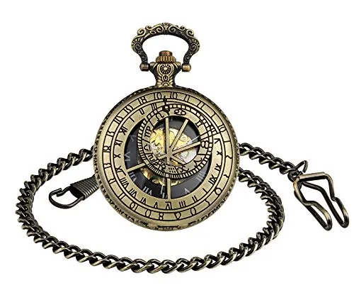 Unendlich U- Reloj de Bolsillo de Movimiento Mecánico Escala Numeral Romano con 2 Cadenas