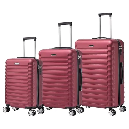 Mi Ko Mi Ka Conjunto de Maletas de Viaje Elegantes: Carcasa Ligera de ABS, Cerradura Numérica, 4 Ruedas Giratorias 360°, Asa Telescópica de Aluminio | Juego de 3 Maletas Trolley Maleta (8008, Vino)