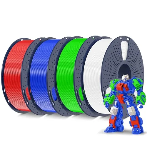 SUNLU Filamento PLA+ 1.75 mm 4KG, Filamento para Impresora 3D PLA Plus, Mejorado Filamento de impresión 3D PLA+, Neatly Wound, 4 Bobinas, 1KG/Bobinas, Blanco+Verde+Azul+Rojo