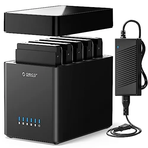 ORICO 5 Bahias Docking Station Type C Carcasa magnética de Disco Duro de 3,5" para el Disco Duro Externo SATA SATA3.0 5x18TB con Adaptador 12V6.5A Compatible con Windows/Mac