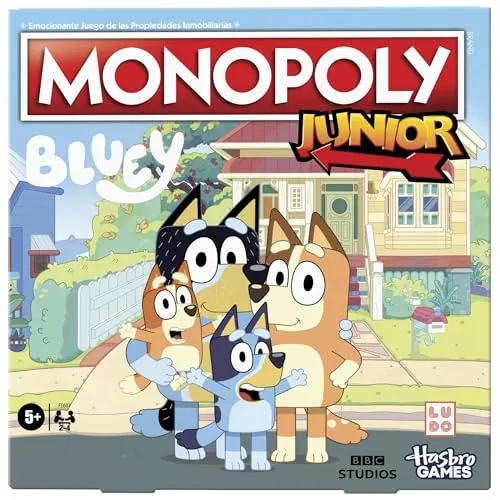Monopoly Junior Bluey Edition - Juego de Mesa - A Partir de 5 años - Juega como Bluey, Bingo, su mamá y su papá - Diseño basado en la Serie Animada- Versión en español