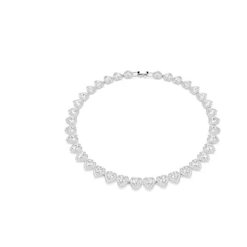 Swarovski x Ariana Grande Collar Tennis, Tallas Mixtas, Círculo de cristales en Forma de Corazón, Cada Uno Rodeado por un Halo Resplandeciente de Pavé Transparente, Baño de Rodio, Blanco