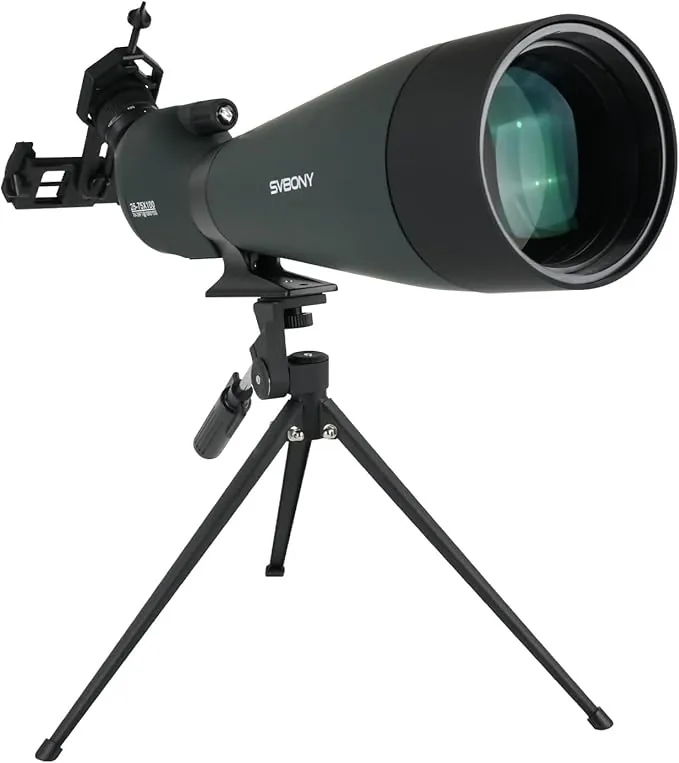 Svbony SV28 25-75x100mm Telescopio Terrestre con Trípode, Gran Campo de Visión Imágenes Claras y Brillantes, HD Bak4 FMC Telescopio Terrestre con Adaptador, para Tiro al Blanco, Observación de Aves