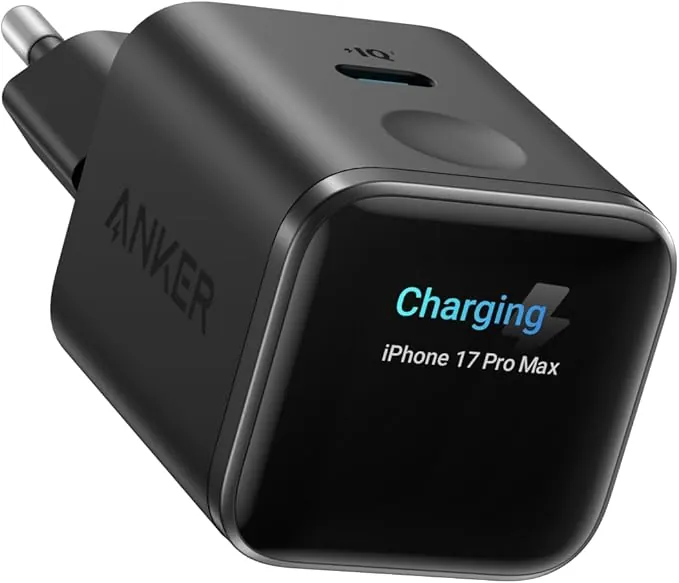 Anker Nano Cargador USB C 45W Inteligente, Cargador iPhone Carga rápida con reconocimiento Inteligente, Compatible con iPhone 17/16/15, iPad Pro, iPad Air (sin Cable, 1 Puerto USB-C, No Plegable)