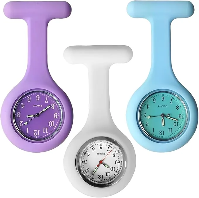 Paquete de 3 relojes de enfermera, adecuados para enfermeras médicas (blanco, morado claro, azul claro), Blanco, morado claro, azul claro, Contemporáneo