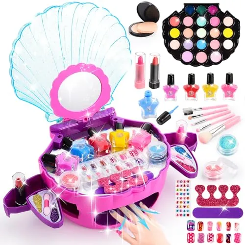 Maquillaje para Niñas, Juguetes Niñas 3 4 5 6 7 8 9 Años Pintauñas Niña Maletin Maquillaje Niña Navidad Regalos Cumpleaños 3 4 5 6 7 8 10 Año Sirenas Juguete