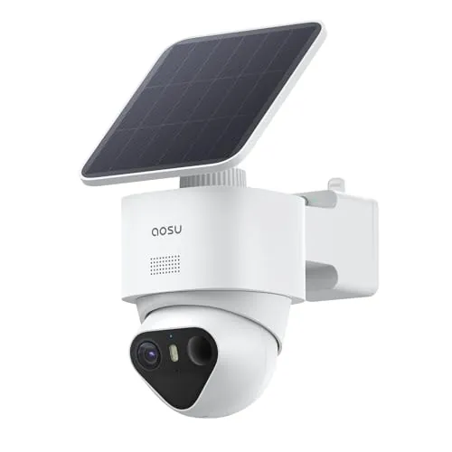 aosu 4K Cámara de vigilancia Exterior con batería Solar [2026 TrueColor Visión Nocturna a Color] Radar con PIR detección precisa, cámara 360° Exterior con Panel Solar Desmontable, luz y Sonido Alarma