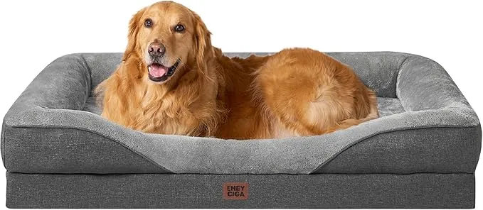 EHEYCIGA Cama Ortopedica y Viscoelastica para Perro Extra Grande 106x76x18.5 cm, Memory Foam Sofa para Perros Lavable, Cama Gato Suave, Gris Oscuro
