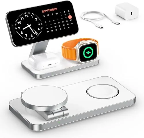 Cargador inalámbrico, estación de Carga iPhone 3 en 1 para Apple Watch, Cargador inalámbrico inductivo para iPhone 18 17 16 15 14 13 12 Air Duo, Apple Watch, AirPods Pro con Adaptador rápido