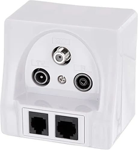 ADAKAT Multimedia Class A, Digital HD, TV Radio Sat RJ45 RJ11, color blanco, metal, empotrado o empotrado, moderno o elegante, no resistente al agua, incluye lata, marco para empotrar, cubierta