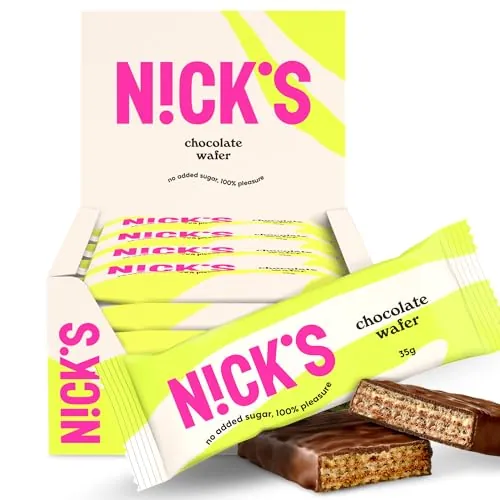 NICKS Chocolate wafer Barritas Oblea de Chocolate Barquillo de Choco Low Carb Galletas 165 Calorías Sin Azúcar Añadido Caramelo Dulce Chocolatinas Sin Gluten (24x35g)