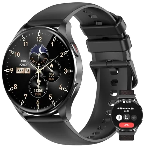 IOWODO Reloj Inteligente Hombre,1.43" AMOLED Llamadas Smartwatch con 2 Correas - Llamadas Bluetooth,Whatsapp Mensajes,Monitor Cardíaco 24h,SpO2, Sueño,IP68,120 Modos Deportivos para Android iOS
