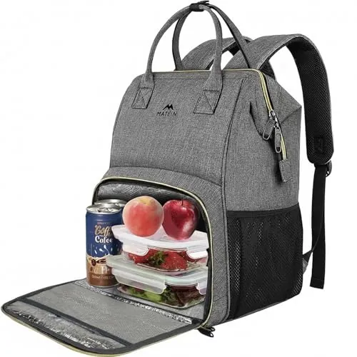 MATEIN Mochila de Almuerzo Portatil, Mujer 15,6 Pulgadas de Refrigeración Impermeable Bolsas Térmicas del Hombre Negocio Trabajo Viaje Escolares, Gris