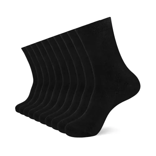 YOUCHAN 10 Pares Calcetines Hombre Mujer – Calcetines de Algodón Transpirables, Suaves y Cómodos Negros 39-42