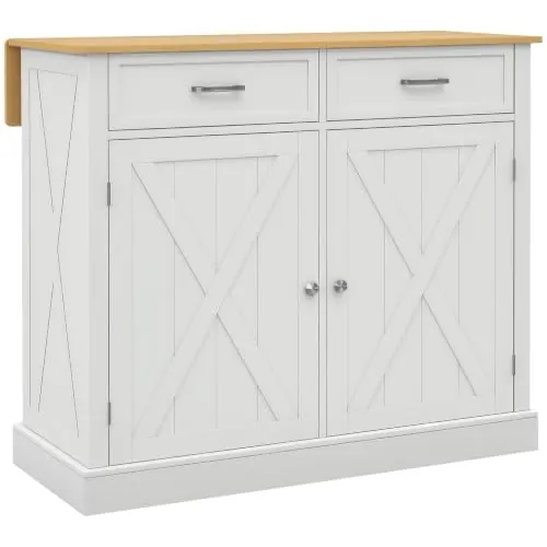 HOMCOM Isla de Cocina con Encimera de Madera Plegable Blanco
