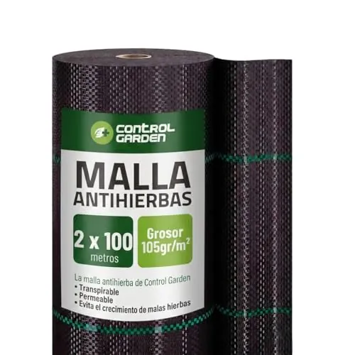 Control Garden Malla Antihierbas 2 x 100 m Grosor 105gr | Malla Anti Malas Hierbas y Maleza para Jardín, Huerto, Cesped | Lona Antigerminante Transpirable, Permeable y Resistente
