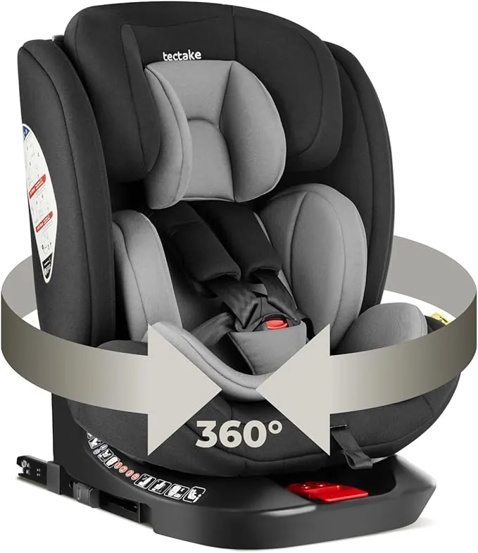 tectake® Silla de Coche Giratoria 360°, Uso Desde el Nacimiento Hasta 150 cm, Homologada i-Size con ISOFIX y Top Tether, Reposacabezas y Arnés de 5 Puntos Ajustables, Protección Lateral, Hasta 36 Kg