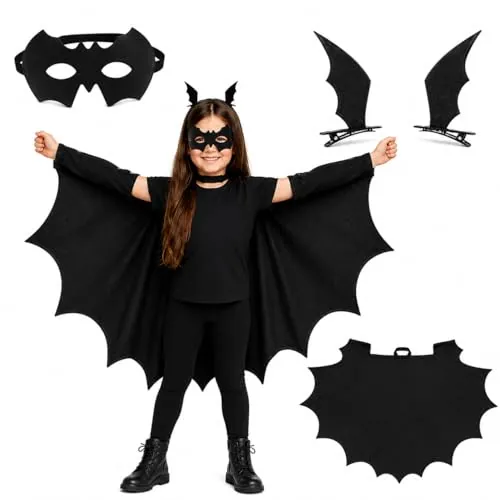 TK Gruppe Timo Klingler Disfraz de murciélago 4 en 1, color negro, para niños a partir de 3 años, Halloween y carnaval, con alas de murciélago, pasador y máscara