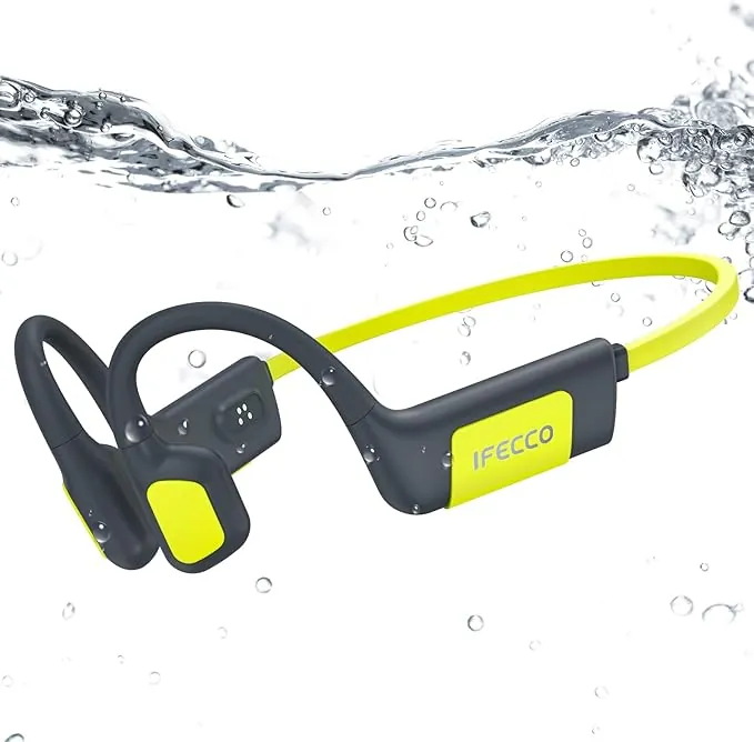 IFECCO Auriculares Natacion Bluetooth 5.4 - IP68 Resistente al Agua Auriculares Conduccion Osea Natacion,Cascos Abiertos con 32G Mp3 para Nadar Correr Ciclismo