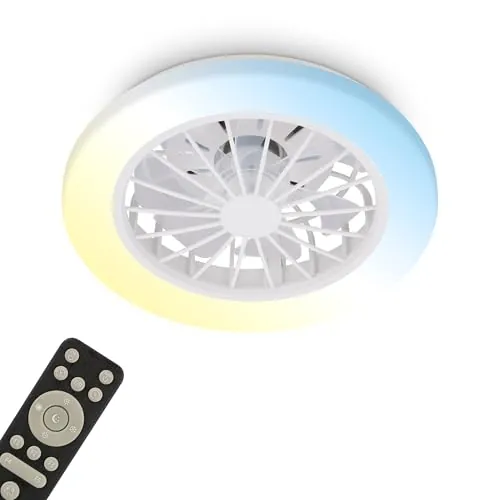 BRILONER - Ventilador de techo con luz LED, mando a distancia, motor DC silencioso con 5 velocidades, CCT y luz regulable, lámpara ventilador techo dormitorio, 38 x 14 cm, blanco