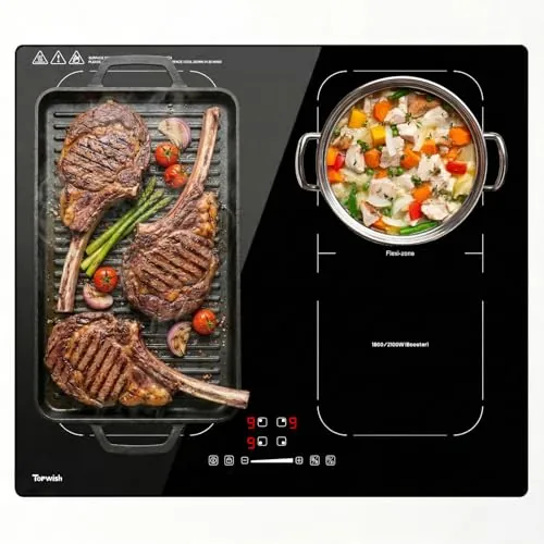 Plaque induction 4 fuegos, placas de induccion 60cm, 2 Zona Flex, 7200W