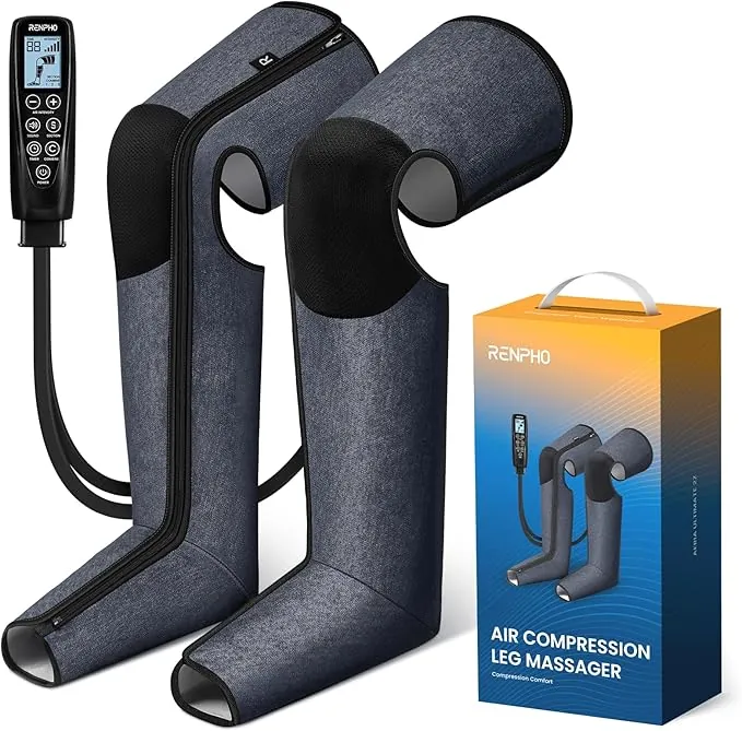 Masajeador de piernas con compresión de aire RENPHO, masaje de piernas de 360° con cobertura total, masajeador de pies y piernas con cremalleras dobles, 5 intensidades, regalo para mujeres y hombres