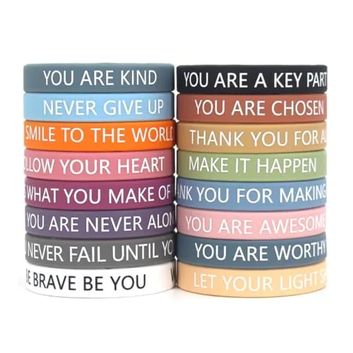 OUDQFCJ Pulseras Motivacionales de Silicona con Frases Positivas (16 piezas), Regalos Inspiradores para Adolescentes, Estudiantes y Colegas