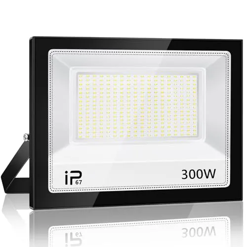 Foco Led Exterior 300W, Iluminación de Exterior Seguridad,7000K Blanco Frío, Proyector LED Exterior,IP67 Impermeable 30000LM, Superbrillante Foco LED，para Patio, Garaje, Entrada, Fábrica,Campo