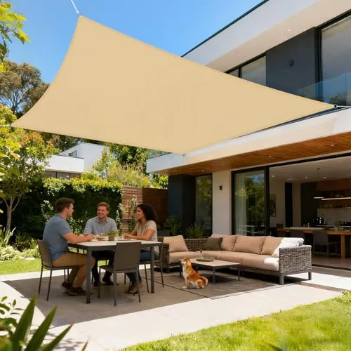 LOVE STORY Toldo Vela de Sombra Impermeable Rectangular 4x5m Protección Rayos UV, PES Toldos para Patio,Exterior Terrazas, Jardín, Balcon (Arena)