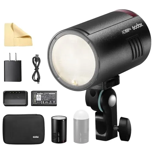 Godox Flash AD100Pro Kit Luz Estroboscópica,100Ws 2.4G Inalámbrico HSS 1/8000s Luz de Flash al Aire Libre,2600mAh Batterie 0.01-1.5s Reciclaje,360 Full Power Flashesg TTL/M Funktionen mit AK-R1