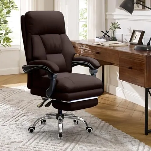 WXJHL Silla de Oficina con Reposapiés, Silla de Oficina Ejecutiva de Respaldo Alto de Cuero con Ruedas, Sillas de Escritorio Ergonómicas con Soporte Lumbar para Oficina en Casa