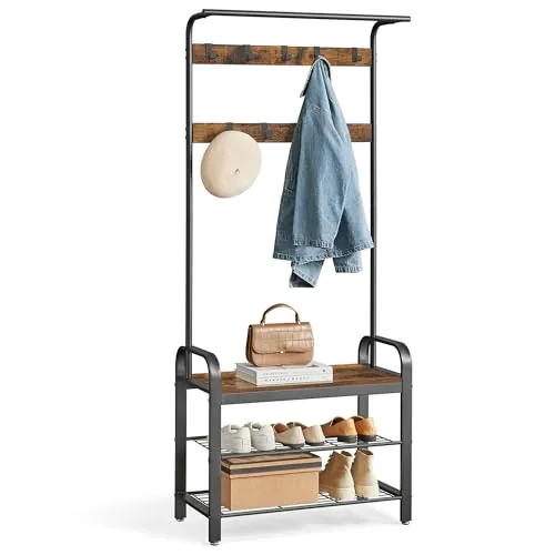 VASAGLE Perchero Zapatero, 4 en 1, 9 Ganchos, 73.6 x 34 x 183.5 cm