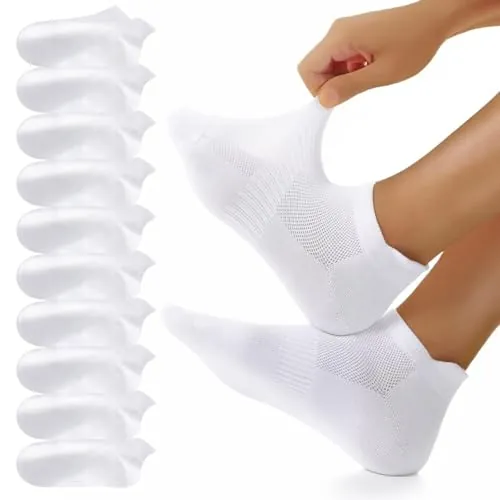 YouShow 10 Pares Calcetines Tobilleros Hombre Mujer, Calcetines Transpirables Algodón Cortos, Antideslizantes Deportivos Blanco 39-42