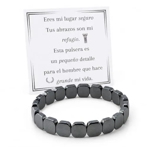MOMENTUM Pulsera hombre - pulsera de fuerza hematita - Regalos originales para hombre - Ideal cumpleaños, Navidad y San valentín - Elástica y cómoda