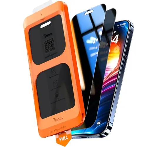 TOCOL Protector Pantalla de Privacidad para iPhone 15 Pro, 25° Antiespías