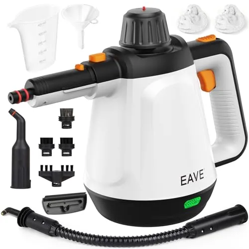 Vaporeta de Mano, 110℃ Limpiador a Vapor para una Limpieza Eficiente, Versátil Vaporeta con 10 Accesorios y Cable de 5m, Steam Cleaner para Sofás, Alfombras, Juntas, Limpieza sin Químicos (Blanco)