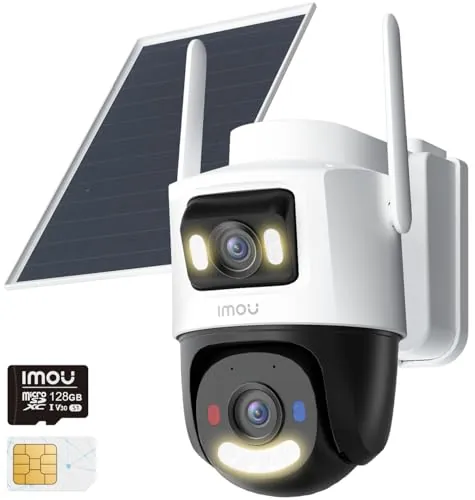Imou 3K+3K Cámara Vigilancia Exterior Solar Doble Lente Sin Cable, 4G LTE/WiFi Conexión Dual, Grabación 24/7 AOV, Batería 10000mAh, Detección Humana, Incluye Sim y Tarjeta SD, AOV Dual