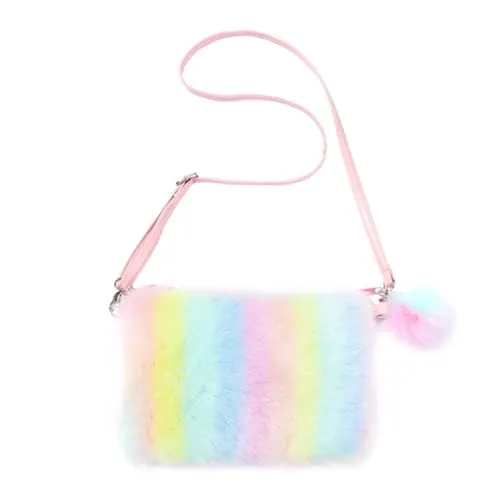 OVDGWC 1 Bolsillo De Peluche Colorido, Bolso Para Niños, Bolso De Peluche Dulce Creativo, Bolsa De Felpa Ajustable, Carne A Rayas De Niñas