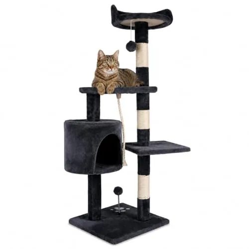 Árbol Rascador para Gatos | 3 Alturas con Refugio y Torre con Plataformas | Cuerda de sisal | Juguete Escalador Gato Grande | 116x40x40cm | Soporta hasta 10kg | Multinivel | Mediano