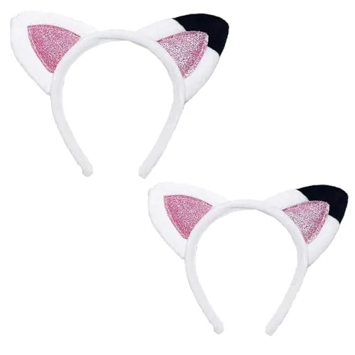 AYZDJ 2 diademas de orejas de gato para adultos y niños, diademas de felpa suave y bonita, orejas de gato, Halloween, para fiestas de cumpleaños, cosplay, cosplay, accesorios para el cabello
