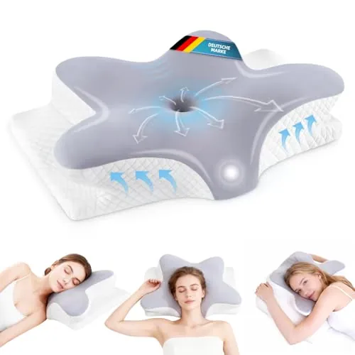 Almohada Cervicales y Cuello,2 in 1 Almohada Ergonómica de Espuma | Almohada Cervical de Espuma Viscoelástica, 62x41x13/11 cm, Gris
