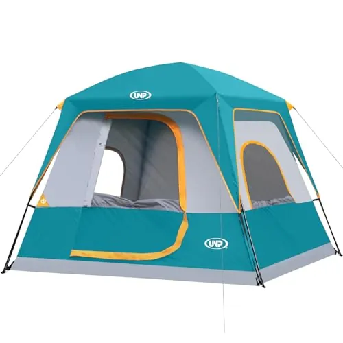 UNP Tent Tienda de campaña para 4 Personas, Tienda de Campaña Grande Camping al Aire Libre (Azul Océano, 4 Personas-240×210×180cm)