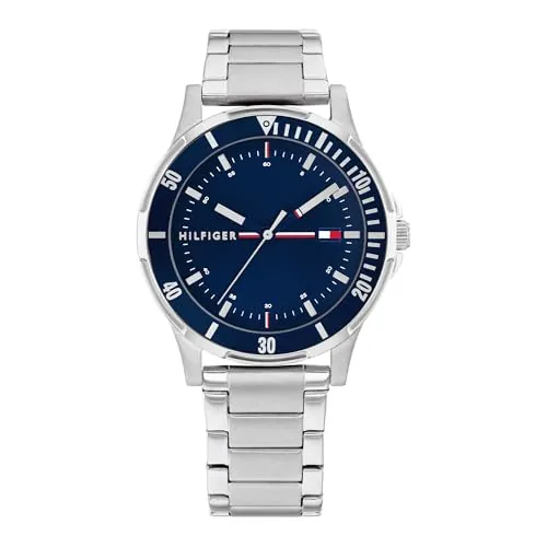 Tommy Hilfiger Reloj para Niño Esfera Azul, Pulsera de Acero Inoxidable, Caja 34mm, Bisel de Aluminio, Cuarzo, 5 ATM