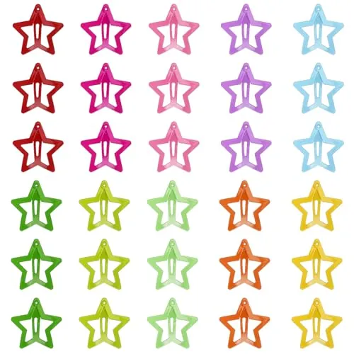 Y2K Horquillas para el pelo con estrellas, coloridas y luminosas, para mujeres y niños, horquillas de metal para el pelo, 30 unidades